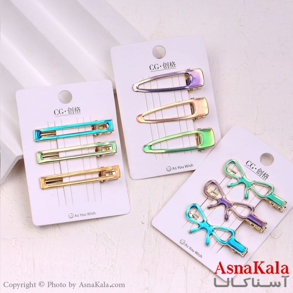 گیره مو زنانه انبری کارتی شبرنگ کیوت مجموعه 3عددی کد HAIR13706W