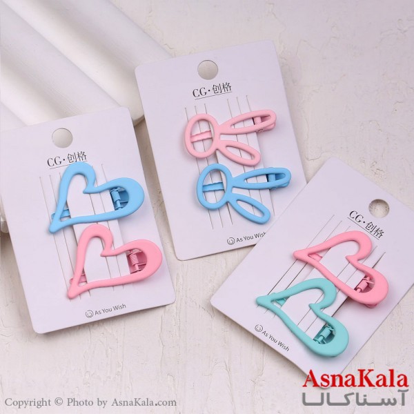 گیره مو زنانه انبری کارتی فانتزی خرسی و قلبی جفتی کد HAIR13710W