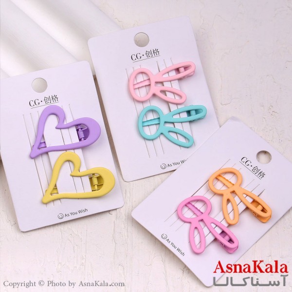 گیره مو زنانه انبری کارتی فانتزی خرسی و قلبی جفتی کد HAIR13711W