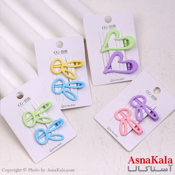 گیره مو زنانه انبری کارتی فانتزی خرسی و قلبی جفتی کد HAIR13712W