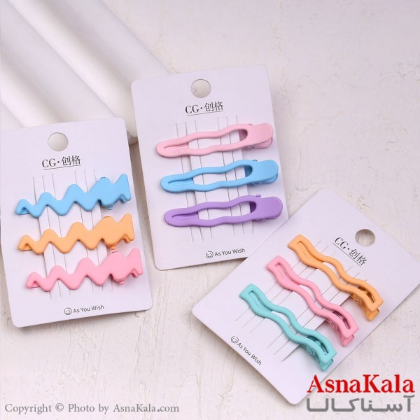 گیره مو زنانه انبری کارتی فانتزی رنگی مجموعه 3عددی کد HAIR13718W