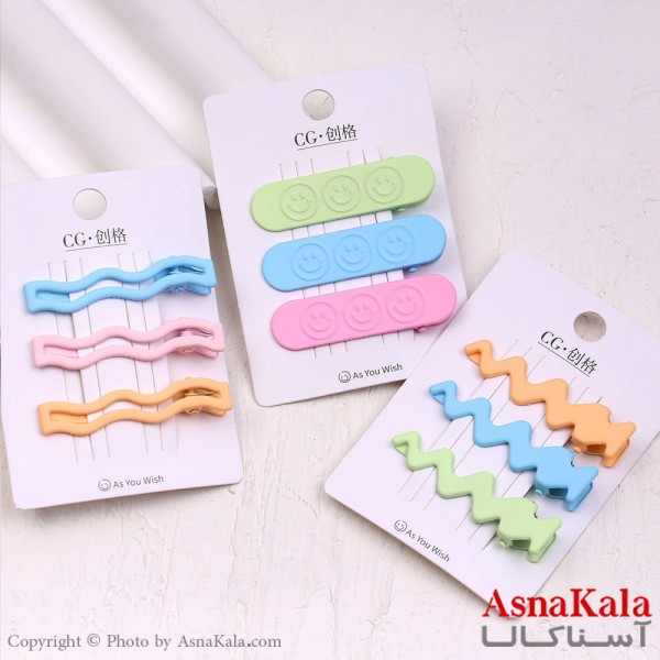 گیره مو زنانه انبری کارتی فانتزی رنگی مجموعه 3عددی  کد HAIR13719W