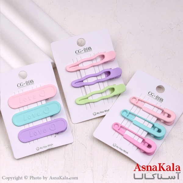 گیره مو زنانه انبری کارتی فانتزی رنگی مجموعه 3عددی کد HAIR13720W