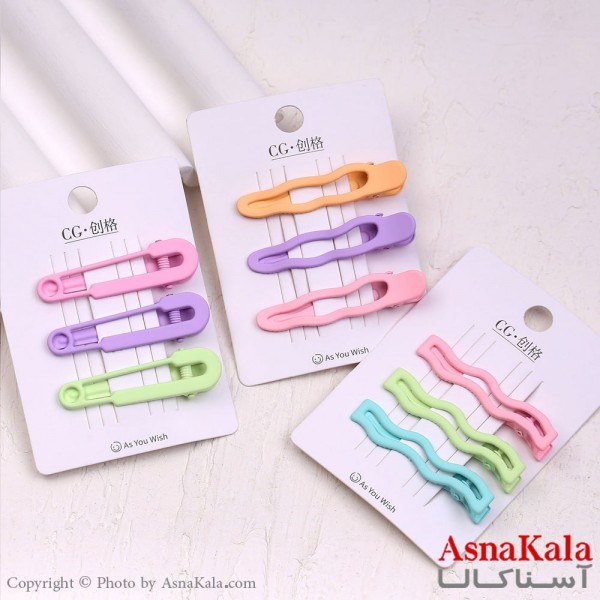 گیره مو زنانه انبری کارتی فانتزی رنگی مجموعه 3عددی  کد HAIR13721W
