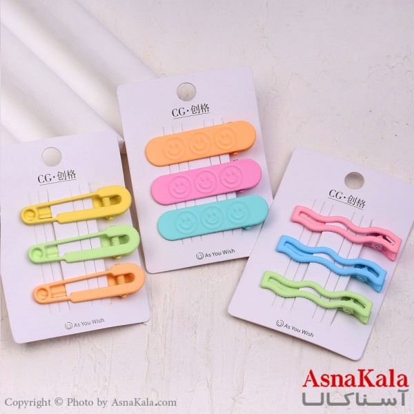 گیره مو زنانه انبری کارتی  پینترستی رنگی مجموعه 3عددی کد HAIR13725W