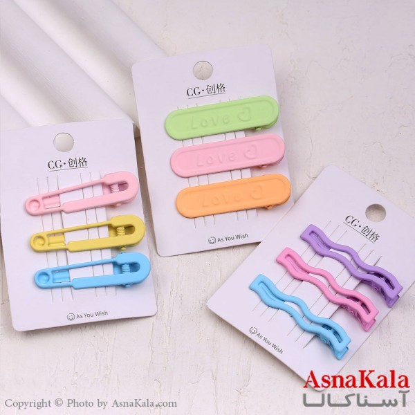 گیره مو زنانه انبری کارتی رنگی مجموعه 3عددی کد HAIR13726W