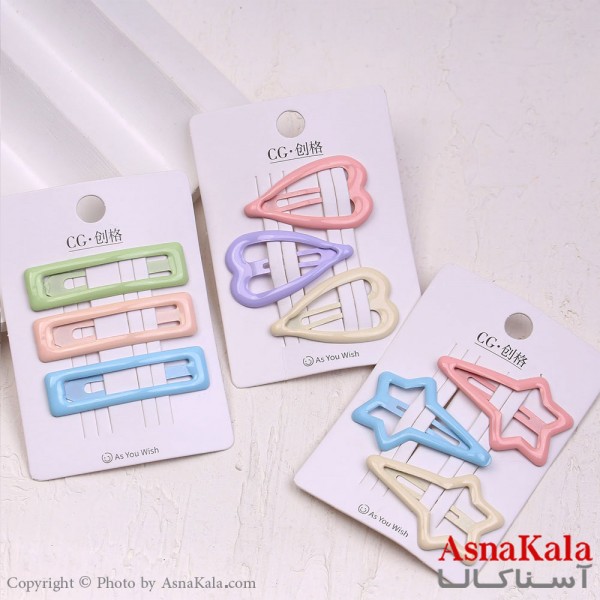 گیره مو تق تقی کارتی مینیمال مجموعه 3عددی کد HAIR13732W