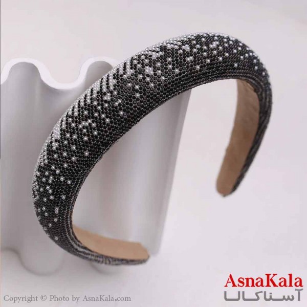 تل مو زنانه مجلسی نگین سیاه و سفید کد HAIR13745W