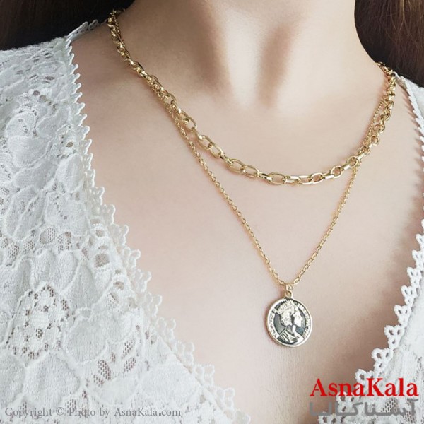 گردنبند کره ای دولاین زنانه استیل 316 مدل الیزابت  طلایی  کد GNB16782W