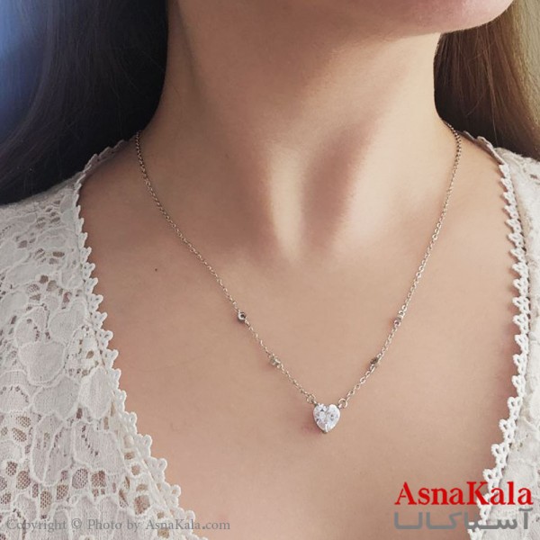 گردنبند کره ای  زنانه استیل 316 مدل قلب نقره ای کد GNB16787W