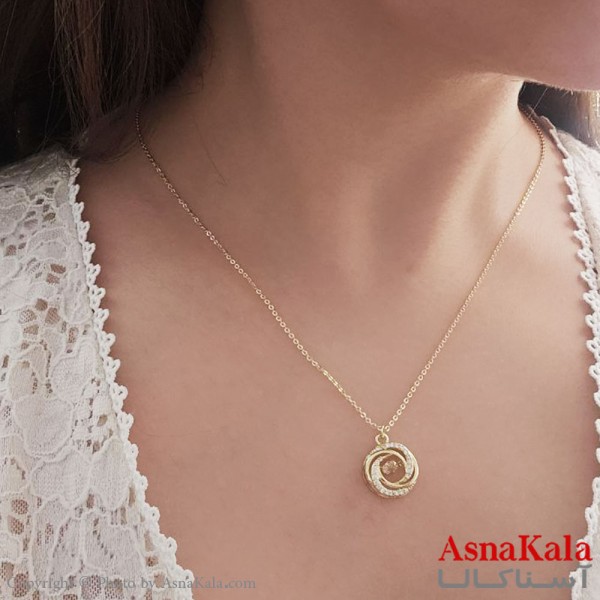 گردنبند کره ای زنانه استیل 316 مدل کهکشان نگیندار طلایی کد GNB16788W