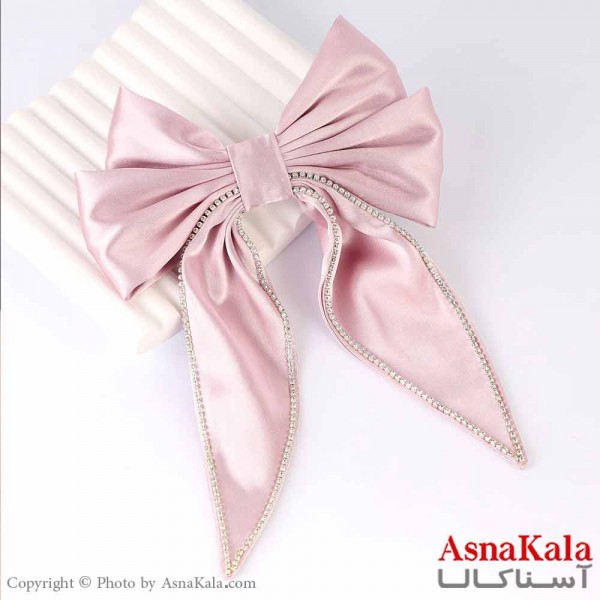 گیره مو زنانه مدل پاپیون فرانسوی ساتن نگینی رنگ صورتی کد HAIR13785W