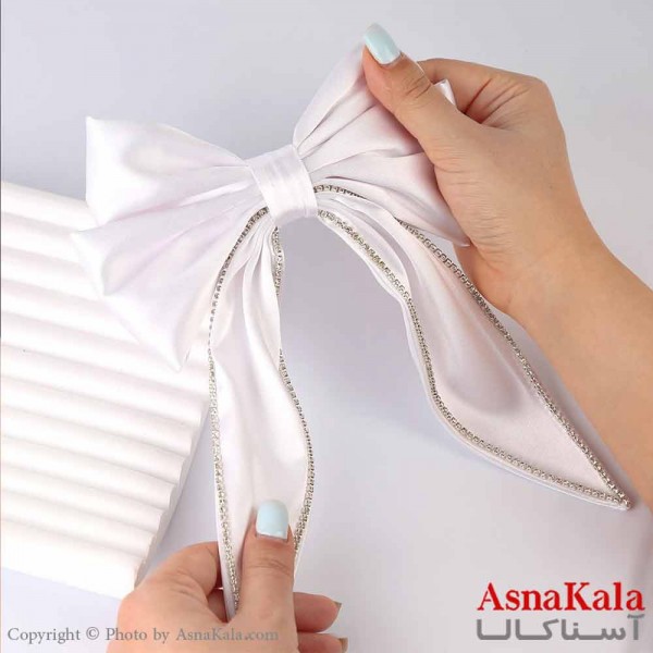 گیره مو زنانه مدل پاپیون فرانسوی ساتن نگینی رنگ سفید کد HAIR13786W