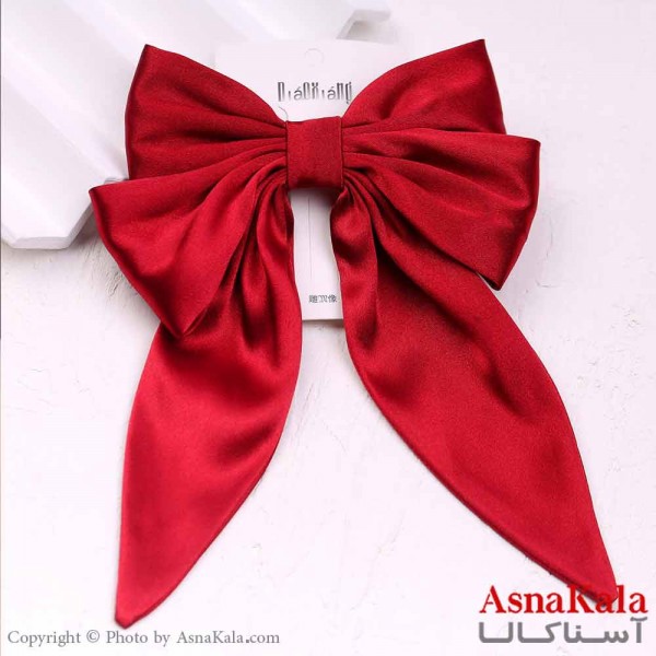 گیره مو زنانه مدل پاپیون فرانسوی ساتن ساده رنگ قرمز کد HAIR13808W