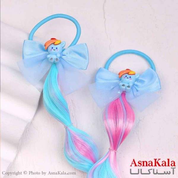 کش مو اکستشن دخترونه رنگی مدل خرسی آبی  کد HAIR13817W