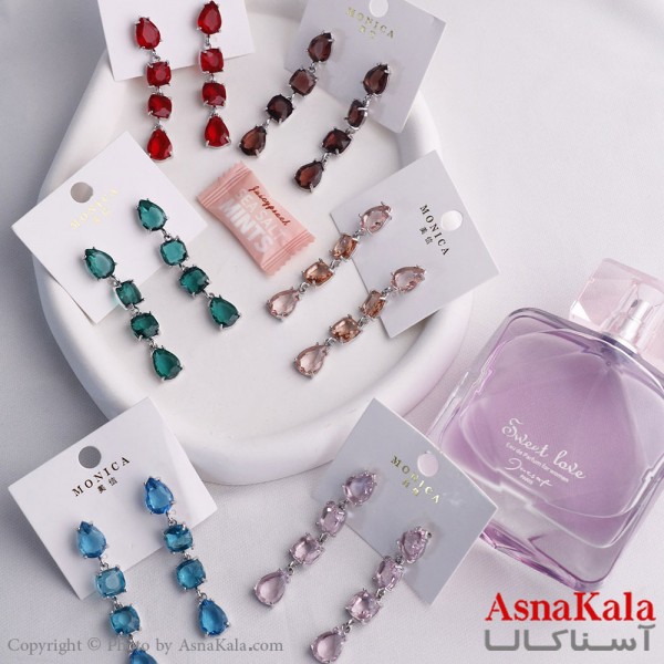 گوشواره آویز زنانه مدل نگینی استیل 316 کد GSH15586W