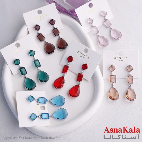 گوشواره آویز زنانه مدل اشک نگین استیل 316 کد GSH15588W