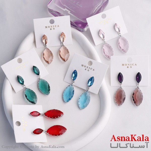 گوشواره آویز زنانه مدل اشک کریستالی استیل 316 کد GSH15589W