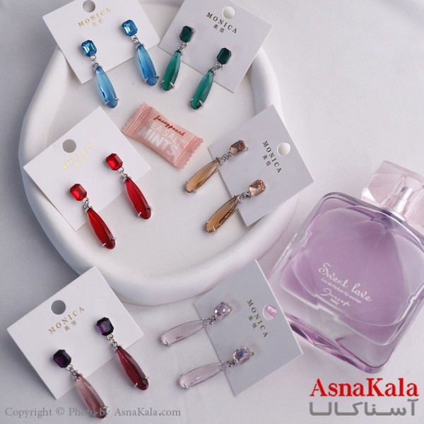 گوشواره آویز زنانه مدل کریستال رنگی استیل 316 کد GSH15590W