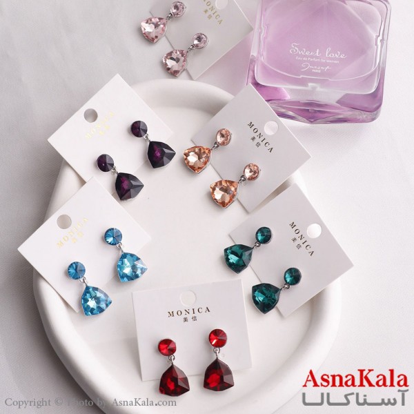 گوشواره آویز زنانه مدل مثلث نگینی استیل 316 کد GSH15592W