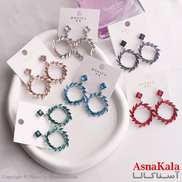 گوشواره آویز زنانه مدل حلقه نگین استیل 316 کد GSH15594W