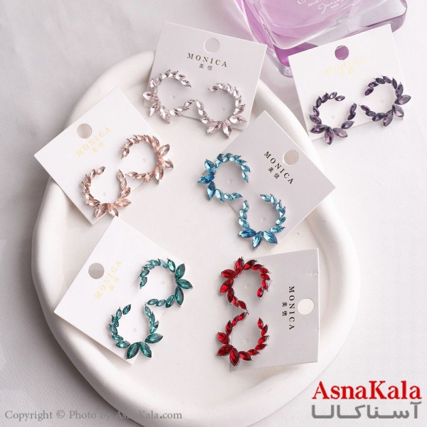 گوشواره آویز زنانه مدل نیم دایره کریستالی استیل 316 کد GSH15595W