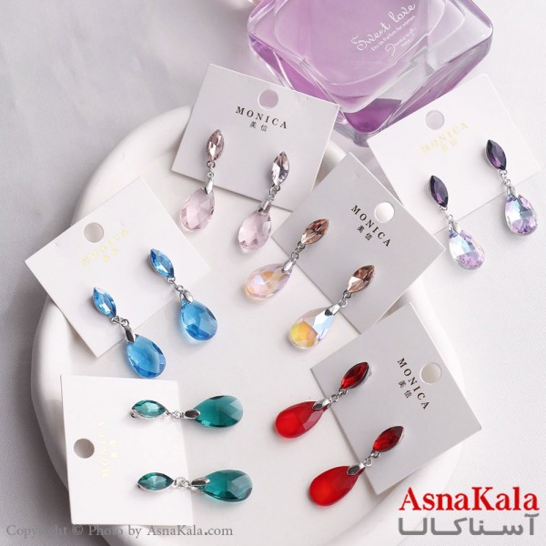 گوشواره آویز زنانه مدل قطره نگین استیل 316 کد GSH15596W