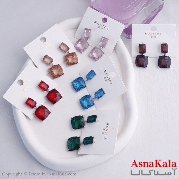 گوشواره آویز زنانه مدل مربع نگینی استیل 316 کد GSH15598W