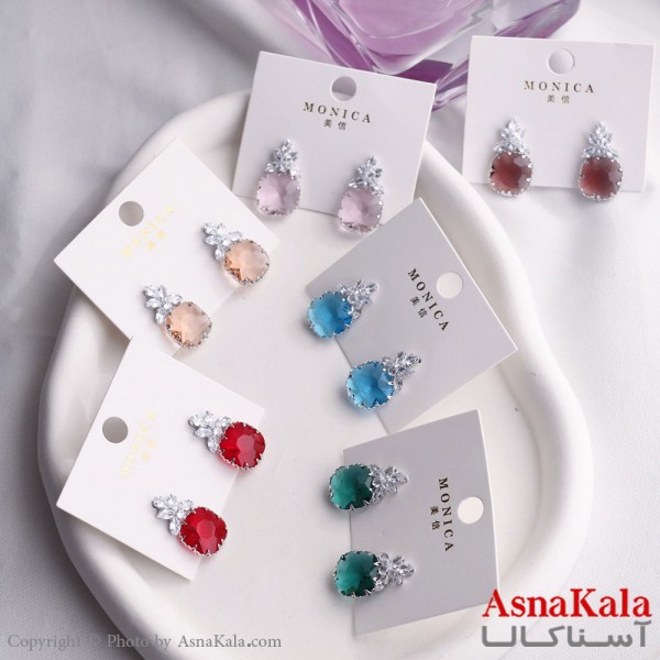 گوشواره آویز زنانه مدل مربع تاجی استیل 316 کد GSH15602W