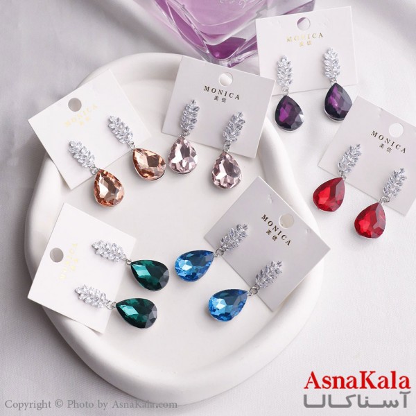 گوشواره آویز زنانه مدل برگ نگینی استیل 316 کد GSH15603W