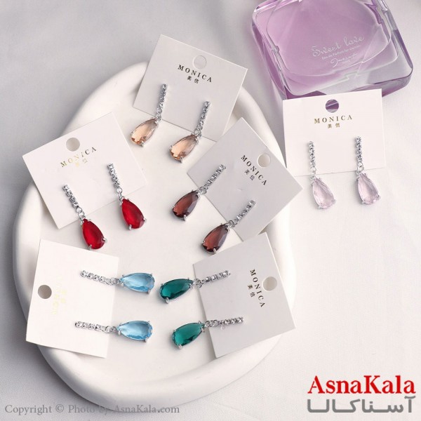 گوشواره آویز زنانه مدل قطره نگین خطی استیل 316 کد GSH15605W