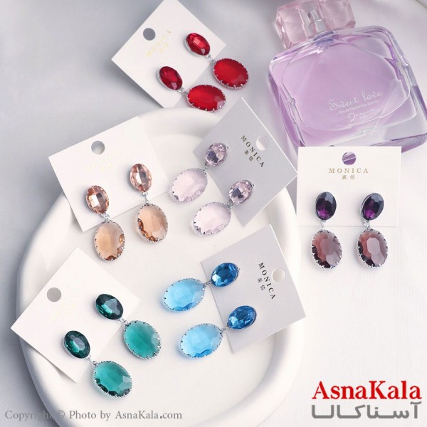 گوشواره آویز زنانه مدل بیضی نگینی استیل 316 کد GSH15607W