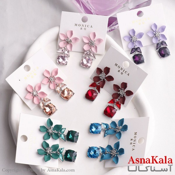 گوشواره آویز زنانه مدل گل نگینی استیل 316 کد GSH15609W