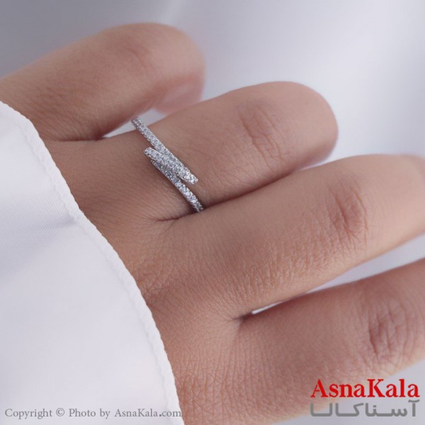 انگشتر زنانه استیل مدل هلالی نقره ای آبکاری رادیوم کد ANG19496W