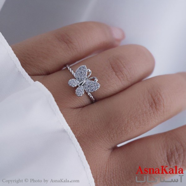انگشتر زنانه استیل مدل پروانه نقره ای آبکاری رادیوم کد ANG19497W