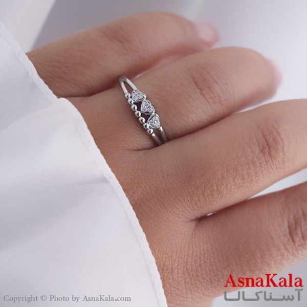 انگشتر زنانه استیل مدل قلب مینی نقره ای آبکاری رادیوم کد ANG19499W