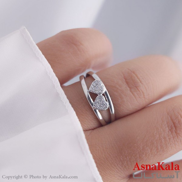 انگشتر زنانه استیل مدل قلب نقره ای آبکاری رادیوم کد ANG19501W