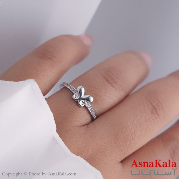 انگشتر زنانه استیل مدل پروانه مینی نقره ای با آبکاری رادیوم کد ANG19504W