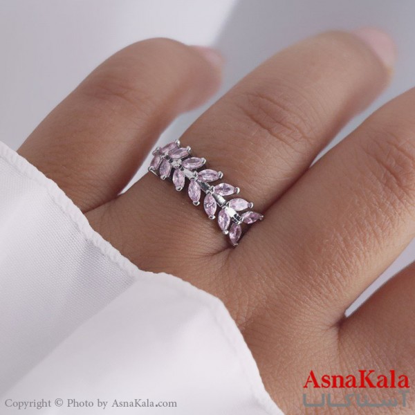 انگشتر زنانه استیل مدل برگ صورتی نقره ای کد ANG19507W