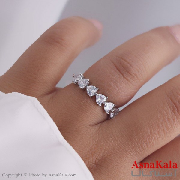 انگشتر زنانه استیل مدل قلب نگین سفید نقره ای کد ANG19508W