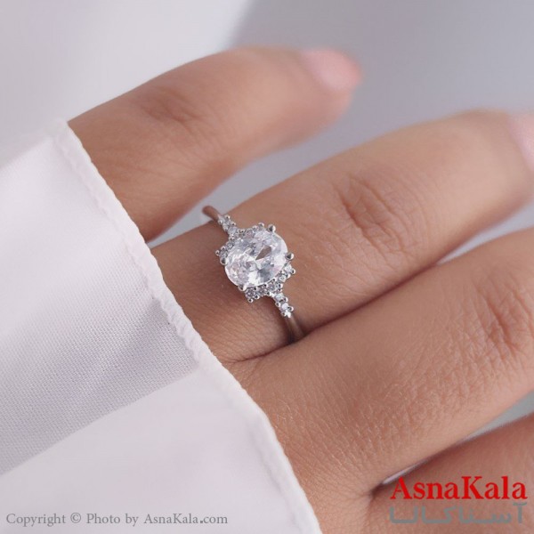 انگشتر زنانه استیل مدل نگین سفید نقره ای کد ANG19511W