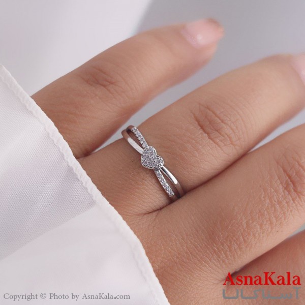 انگشتر زنانه استیل مدل تک قلب نقره ای کد ANG19514W