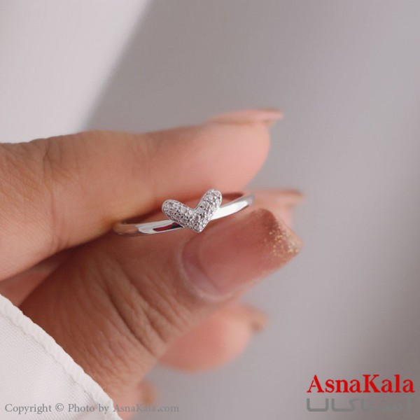 انگشتر زنانه استیل مدل قلب نگینی مینیمال نقره ای کد ANG19516W