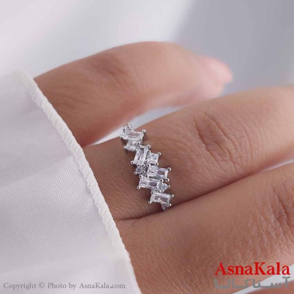 انگشتر زنانه استیل مدل نگین سفید نقره ای کد ANG19521W