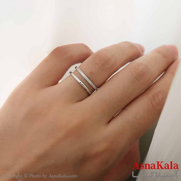 انگشتر زنانه استیل مدل دو لاین مینیمال نقره ای کد ANG19522W