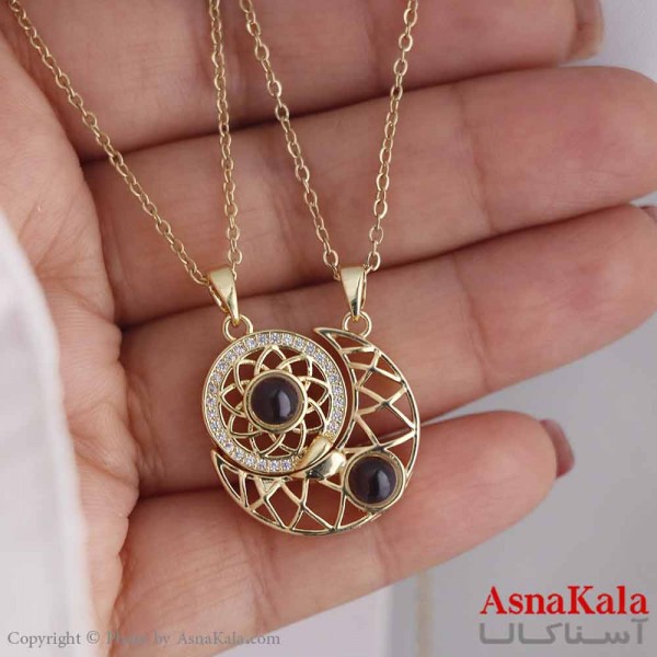 گردنبند ست دو نفره استیل 316 مدل ماه و خورشید طلایی کد GNB16796W