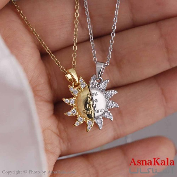 گردنبند ست دو نفره استیل 316 مدل خورشید طلایی کد GNB16797W