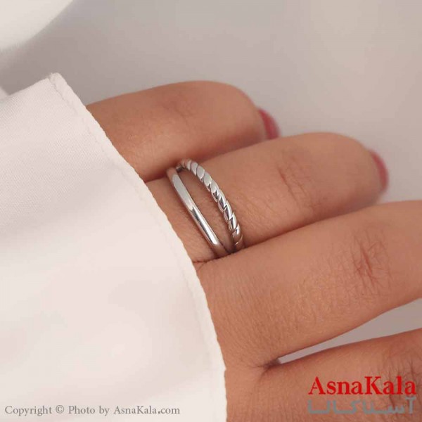 انگشتر زنانه ژوپینگ مدل مینیمال دو لاین نقره ای کد ANG19528W