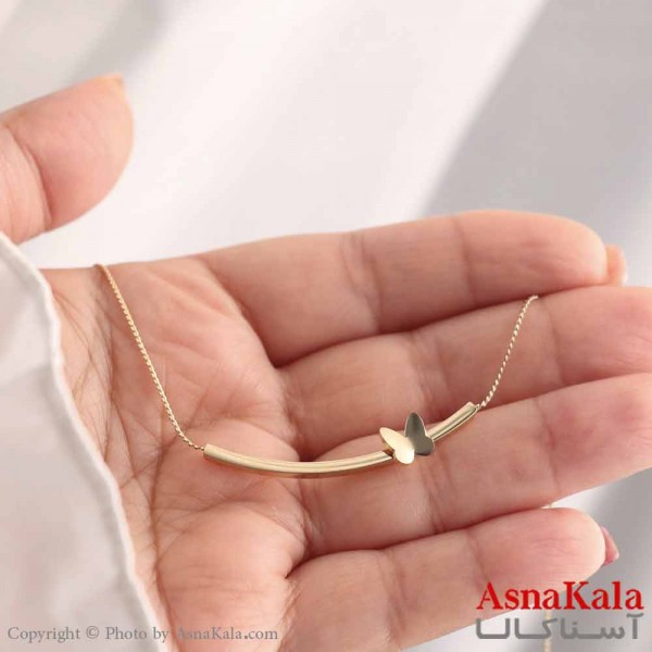 گردنبند استیل 316 مدل خطی پروانه ای طلایی  کد GNB16811W