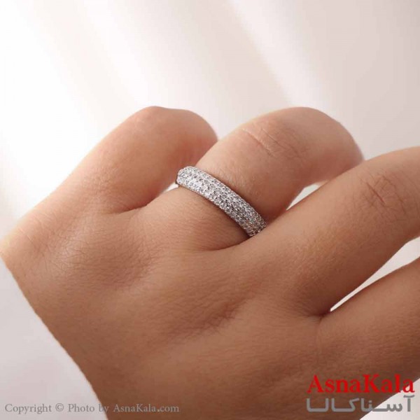 انگشتر زنانه استیل مدل فول نگین نقره ای کد ANG19536W